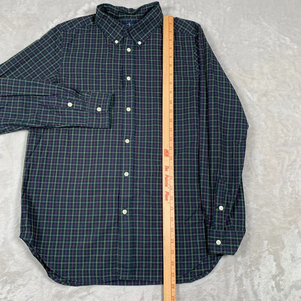 Ralph Lauren Button Down Shirt Boys XL Green Plaid Long Sleeve Pony Logo
